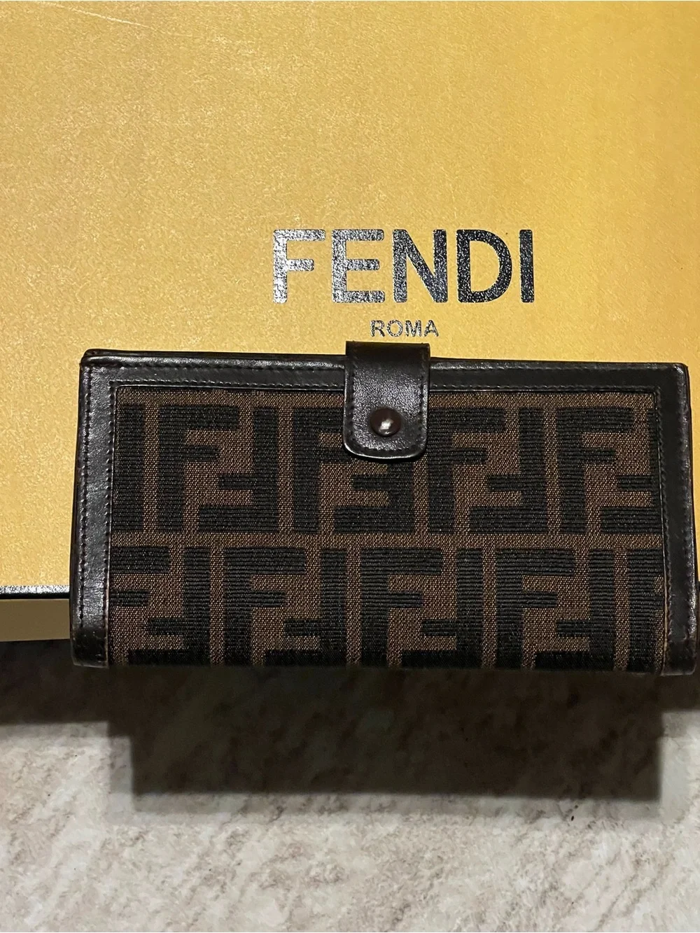 Fendi Brown and Black Zucca Snap Continental Wallet